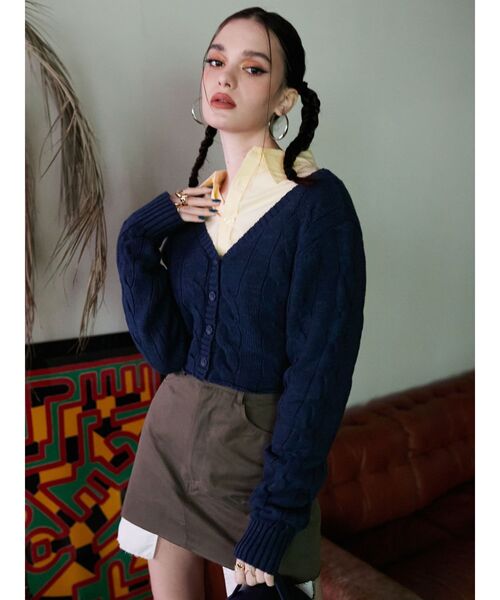 EVRIS（エヴリス）の「クロップドニットカーディガン（カーディガン/ボレロ・レディース・ホワイト/ブラック/オレンジ/ブルー・FREE）」の6枚目の写真