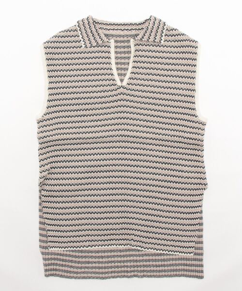 STYLEBLOCK(スタイルブロック)の「シェプロンリブニットキーネックノースリーブプルオーバー(ニット/セーター・レディース・ベージュ/グリーン/ホワイト系その他/ブラック・M)」の3枚目の写真