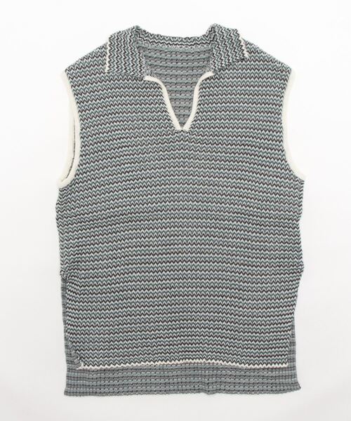 STYLEBLOCK(スタイルブロック)の「シェプロンリブニットキーネックノースリーブプルオーバー(ニット/セーター・レディース・ベージュ/グリーン/ホワイト系その他/ブラック・M)」の4枚目の写真