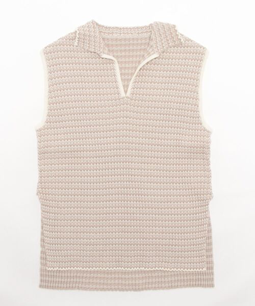 STYLEBLOCK(スタイルブロック)の「シェプロンリブニットキーネックノースリーブプルオーバー(ニット/セーター・レディース・ベージュ/グリーン/ホワイト系その他/ブラック・M)」の9枚目の写真