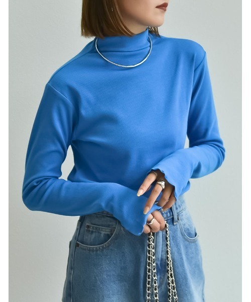 Re:EDIT（リエディ）の「指穴リブカットソーハイネックトップス（Tシャツ/カットソー・レディース・ブルー/杢グレー/ホワイト×ブラック/ブラック/ブラック×ホワイト/ホワイト/ブルー系その他/ブラック系その他・MEDIUM/LARGE）」の8枚目の写真