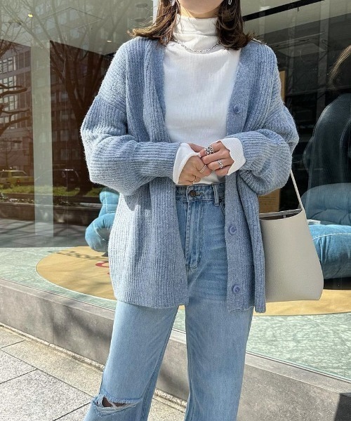 Re:EDIT（リエディ）の「指穴リブカットソーハイネックトップス（Tシャツ/カットソー・レディース・ブルー/杢グレー/ホワイト×ブラック/ブラック/ブラック×ホワイト/ホワイト/ブルー系その他/ブラック系その他・MEDIUM/LARGE）」の15枚目の写真