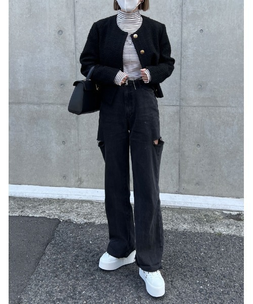 Re:EDIT（リエディ）の「指穴リブカットソーハイネックトップス（Tシャツ/カットソー・レディース・ブルー/杢グレー/ホワイト×ブラック/ブラック/ブラック×ホワイト/ホワイト/ブルー系その他/ブラック系その他・MEDIUM/LARGE）」の22枚目の写真