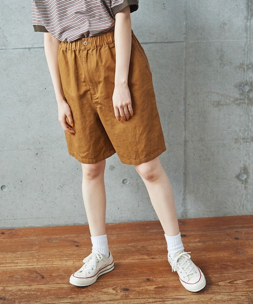 PAR ICI(パーリッシィ)の「コットンリネンカルゼ ショートパンツ(セットアップ対応)(その他パンツ・レディース・ブラウン/ネイビー・FREE)」の22枚目の写真