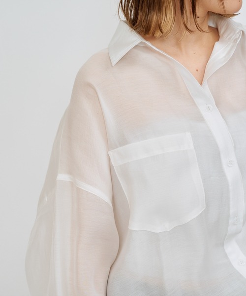 SPIRALGIRL（スパイラルガール）の「アシメギャザーシアーシャツ（シャツ/ブラウス・レディース・ブラック/ホワイト・FREE）」の19枚目の写真