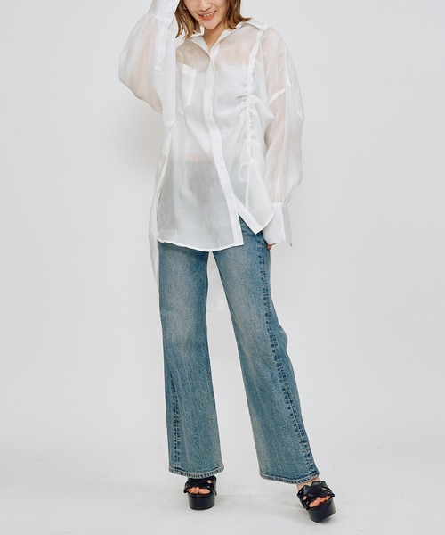 SPIRALGIRL（スパイラルガール）の「アシメギャザーシアーシャツ（シャツ/ブラウス・レディース・ブラック/ホワイト・FREE）」の14枚目の写真