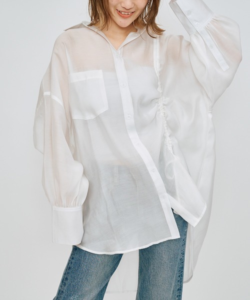 SPIRALGIRL（スパイラルガール）の「アシメギャザーシアーシャツ（シャツ/ブラウス・レディース・ブラック/ホワイト・FREE）」の15枚目の写真