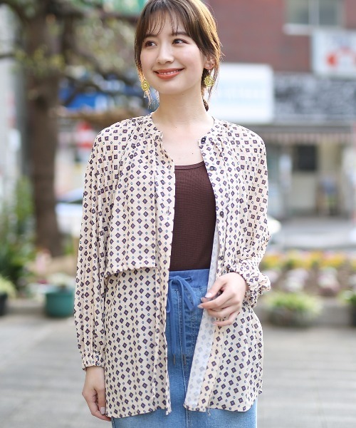 チチカカ（チチカカ）の「モチーフドットプリントチュニックブラウス（シャツ/ブラウス・レディース・ブラウン/ネイビー/ベージュ・FREE）」の7枚目の写真