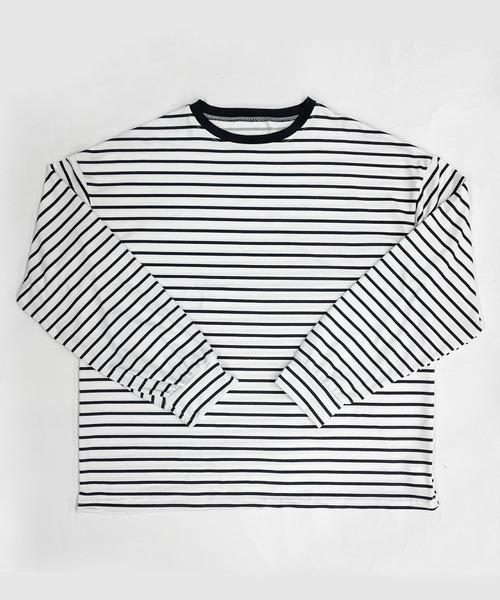 Sibra(シブラ)の「オーバーサイズボーダーTシャツ(Tシャツ/カットソー・レディース・ホワイト・M)」の5枚目の写真