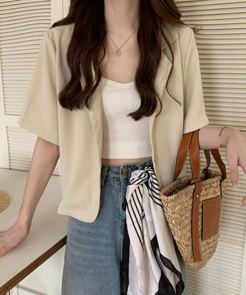 Chaco closet(チャコ クローゼット)の「テーラードミニジャケット(テーラードジャケット・レディース・カーキ/サックスブルー/ブラック/ベージュ・FREE)」の1枚目の写真