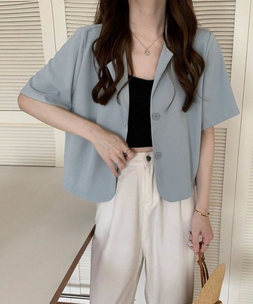 Chaco closet(チャコ クローゼット)の「テーラードミニジャケット(テーラードジャケット・レディース・カーキ/サックスブルー/ブラック/ベージュ・FREE)」の4枚目の写真