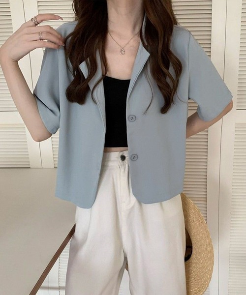 Chaco closet(チャコ クローゼット)の「テーラードミニジャケット(テーラードジャケット・レディース・カーキ/サックスブルー/ブラック/ベージュ・FREE)」の14枚目の写真