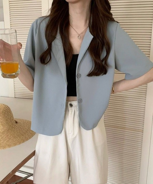 Chaco closet(チャコ クローゼット)の「テーラードミニジャケット(テーラードジャケット・レディース・カーキ/サックスブルー/ブラック/ベージュ・FREE)」の7枚目の写真