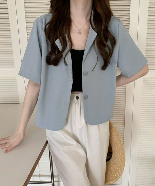 Chaco closet(チャコ クローゼット)の「テーラードミニジャケット(テーラードジャケット・レディース・カーキ/サックスブルー/ブラック/ベージュ・FREE)」の19枚目の写真