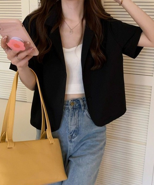 Chaco closet(チャコ クローゼット)の「テーラードミニジャケット(テーラードジャケット・レディース・カーキ/サックスブルー/ブラック/ベージュ・FREE)」の15枚目の写真