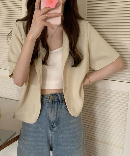 Chaco closet(チャコ クローゼット)の「テーラードミニジャケット(テーラードジャケット・レディース・カーキ/サックスブルー/ブラック/ベージュ・FREE)」の13枚目の写真