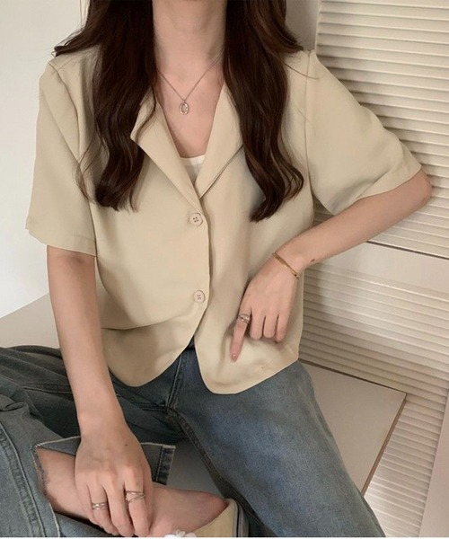 Chaco closet(チャコ クローゼット)の「テーラードミニジャケット(テーラードジャケット・レディース・カーキ/サックスブルー/ブラック/ベージュ・FREE)」の6枚目の写真