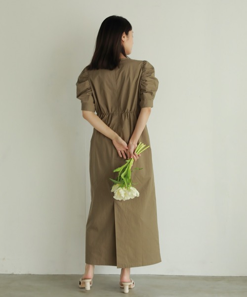 N WITH.(エヌウィズ)の「パフスリーブワンピース(シャツワンピース・レディース・カーキ/ブラック・S/M)」の4枚目の写真
