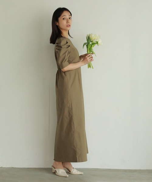 N WITH.(エヌウィズ)の「パフスリーブワンピース(シャツワンピース・レディース・カーキ/ブラック・S/M)」の5枚目の写真