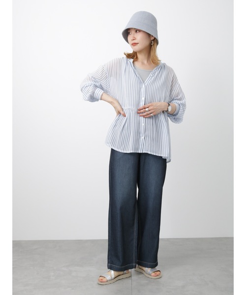 Samansa Mos2 blue（サマンサモスモスブルー）の「サーモベルハット（ハット・レディース・ブルー/オフホワイト/ブラック・ﾌﾘ-）」の5枚目の写真