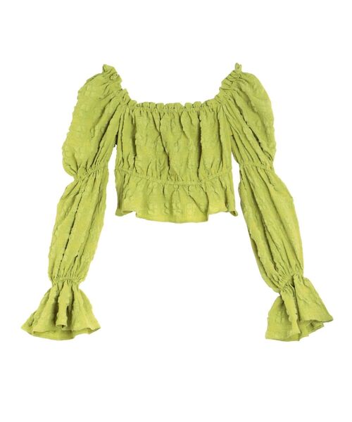 EVRIS（エヴリス）の「フリルクロップドオフショルトップス（シャツ/ブラウス・レディース・グリーン/ブラック/ホワイト・FREE）」の14枚目の写真