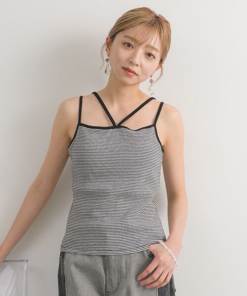 RETRO GIRL（レトロガール）の「デザインテレコキャミ（キャミソール・レディース・ブラック/イエロー/ホワイト/ライトブラウン/ブラック系その他3・FREE）」の4枚目の写真