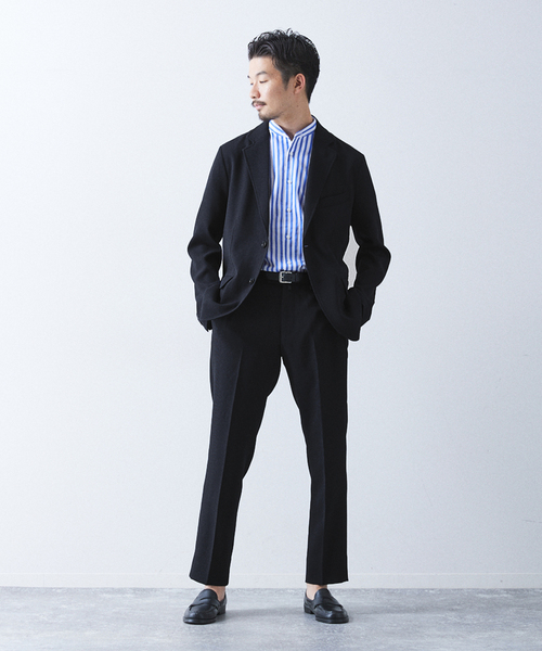 417 EDIFICE（フォーワンセブンエディフィス）の「"吸水速乾＆イージーケア"【TEC WAFFLE】シアサッカー テーパードパンツ（スラックス・メンズ・ネイビー/グレー・SMALL/MEDIUM/LARGE）」の6枚目の写真