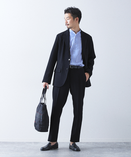 417 EDIFICE（フォーワンセブンエディフィス）の「"吸水速乾＆イージーケア"【TEC WAFFLE】シアサッカー テーパードパンツ（スラックス・メンズ・ネイビー/グレー・SMALL/MEDIUM/LARGE）」の18枚目の写真