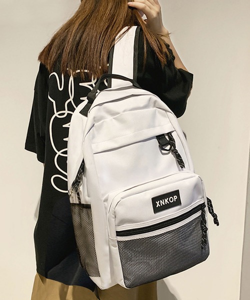 florist（フローリスト）の「【A4対応/撥水】【ユニセックス】配色メッシュストリートカジュアルリュックサック/バックパック/スポーツバッグ（バックパック/リュック・レディース・ブラック/ホワイト・FREE）」の14枚目の写真