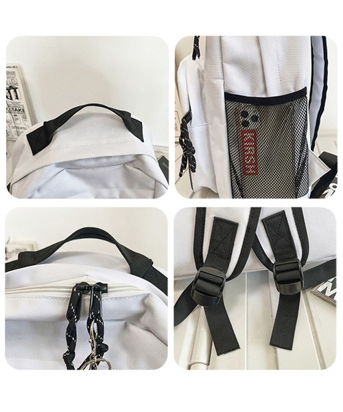 florist（フローリスト）の「【A4対応/撥水】【ユニセックス】配色メッシュストリートカジュアルリュックサック/バックパック/スポーツバッグ（バックパック/リュック・レディース・ブラック/ホワイト・FREE）」の4枚目の写真