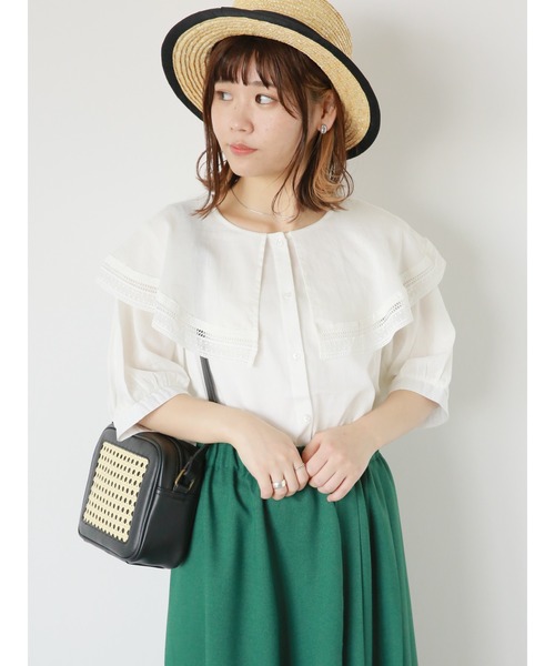 ehka sopo（エヘカソポ）の「ラッフルレース襟ブラウス（シャツ/ブラウス・レディース・ブルー/キナリ/オフホワイト・F）」の9枚目の写真