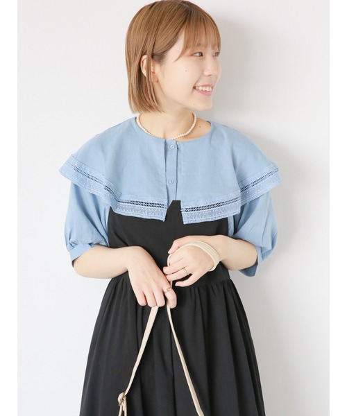 ehka sopo（エヘカソポ）の「ラッフルレース襟ブラウス（シャツ/ブラウス・レディース・ブルー/キナリ/オフホワイト・F）」の19枚目の写真