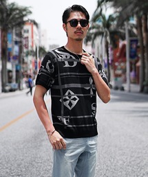 JOKER | ジャガードサマーニット メンズ セーター 涼しい 薄手 夏服 クルーネック モノトーン オシャレニット 半袖(ニット/セーター)