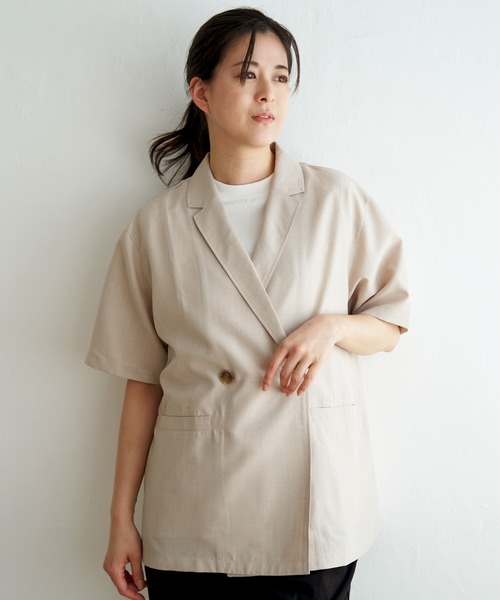 ikka（イッカ）の「リネンライク半袖テーラードジャケット（テーラードジャケット・レディース・ブラック/ベージュ・S/M/L）」の7枚目の写真