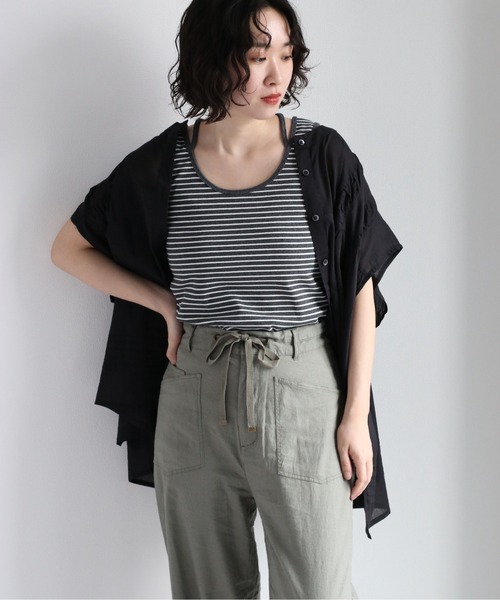 Soiunique タンクトップ ノースリーブ ボートネックタンクトップ