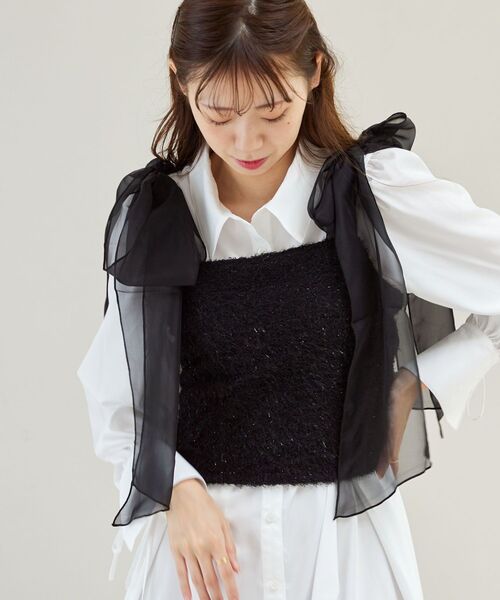 MAJESTIC LEGON（マジェスティックレゴン）の「肩リボンプードルビスチェ（ベスト・レディース・アイボリー/グレー/ピンク/ブラック・MEDIUM）」の3枚目の写真