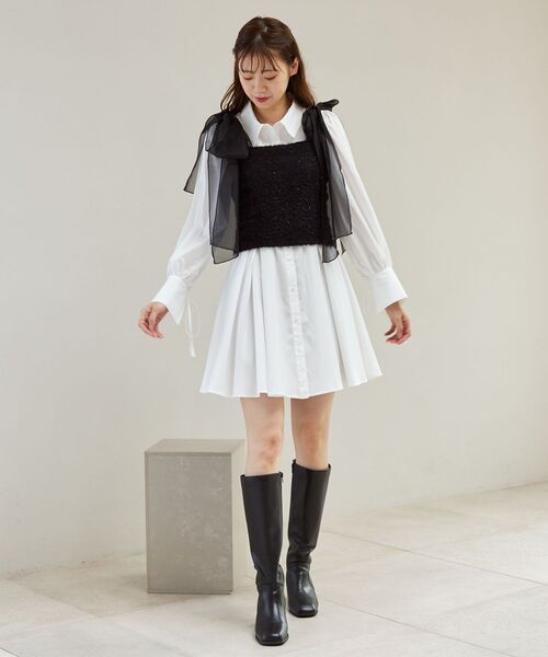 MAJESTIC LEGON（マジェスティックレゴン）の「肩リボンプードルビスチェ（ベスト・レディース・アイボリー/グレー/ピンク/ブラック・MEDIUM）」の6枚目の写真