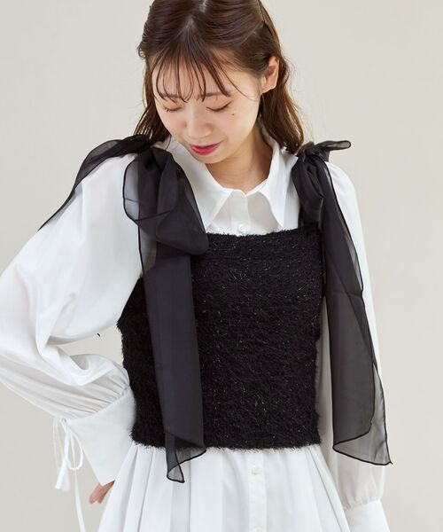 MAJESTIC LEGON（マジェスティックレゴン）の「肩リボンプードルビスチェ（ベスト・レディース・アイボリー/グレー/ピンク/ブラック・MEDIUM）」の10枚目の写真