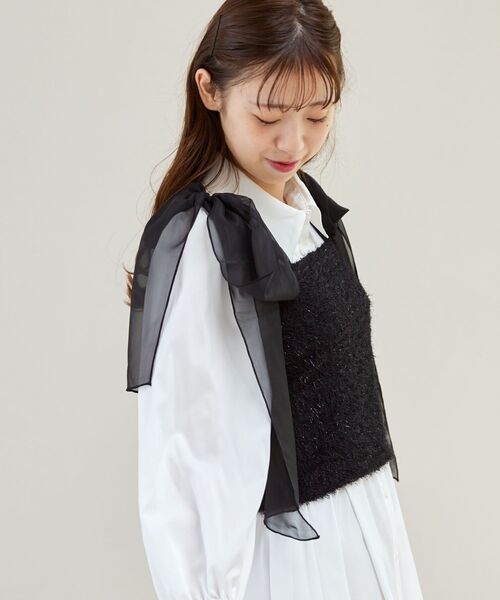 MAJESTIC LEGON（マジェスティックレゴン）の「肩リボンプードルビスチェ（ベスト・レディース・アイボリー/グレー/ピンク/ブラック・MEDIUM）」の11枚目の写真