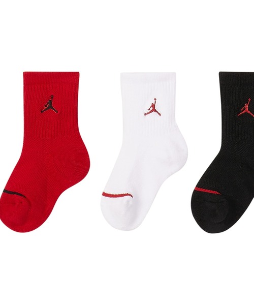 JORDAN BRAND(ジョーダンブランド)の「ジョーダン ジャンプマン リトルキッズ クッションド クルー ソックス (3足) / Jordan JumpmanLittle Kids' Cushioned Crew Socks (3 Pairs)(ソックス/靴下・キッズ・グレー系その他/ブラック/レッド・17-20.5cm)」の3枚目の写真