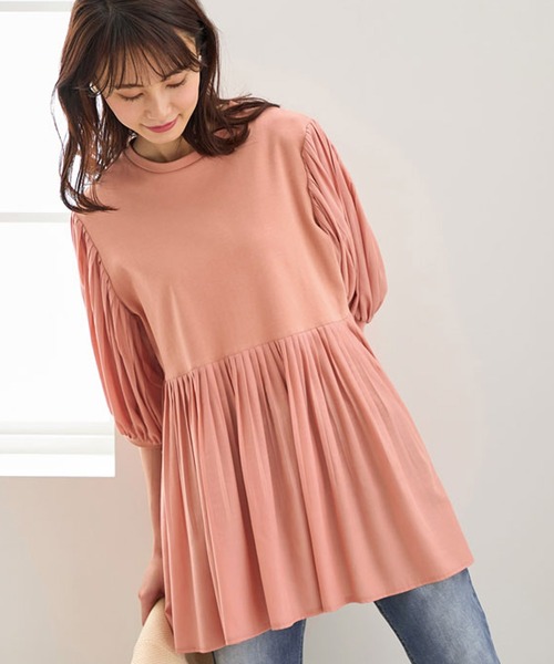 BELLUNA（ベルーナ）の「異素材使いフレアーデザインチュニック（チュニック・レディース・アイボリー/チャコール/コーラル・LARGE/MEDIUM/X-LARGE）」の7枚目の写真