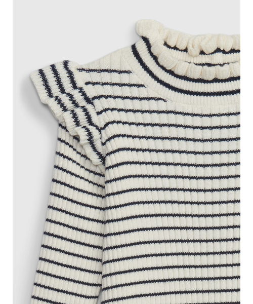 GAP（ギャップ）の「ラッフルフリル セーターワンピース (ベビー)（ワンピース・キッズ・ホワイト×ネイビー・18-24M/6-12M/12-18M/3-6M）」の3枚目の写真