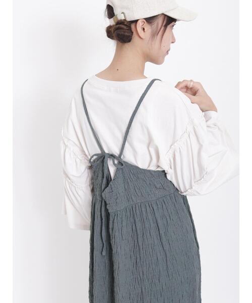 Samansa Mos2(サマンサ モスモス)の「ヴィンテージライク袖フリルロゴTシャツ(Tシャツ/カットソー・レディース・ブルー/チャコールグレー/キナリ/カーキ・F)」の11枚目の写真