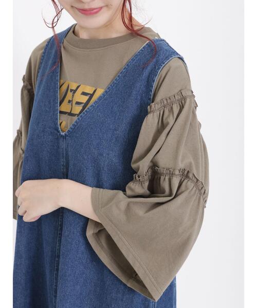 Samansa Mos2(サマンサ モスモス)の「ヴィンテージライク袖フリルロゴTシャツ(Tシャツ/カットソー・レディース・ブルー/チャコールグレー/キナリ/カーキ・F)」の20枚目の写真