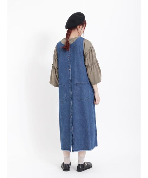 Samansa Mos2(サマンサ モスモス)の「ヴィンテージライク袖フリルロゴTシャツ(Tシャツ/カットソー・レディース・ブルー/チャコールグレー/キナリ/カーキ・F)」の22枚目の写真