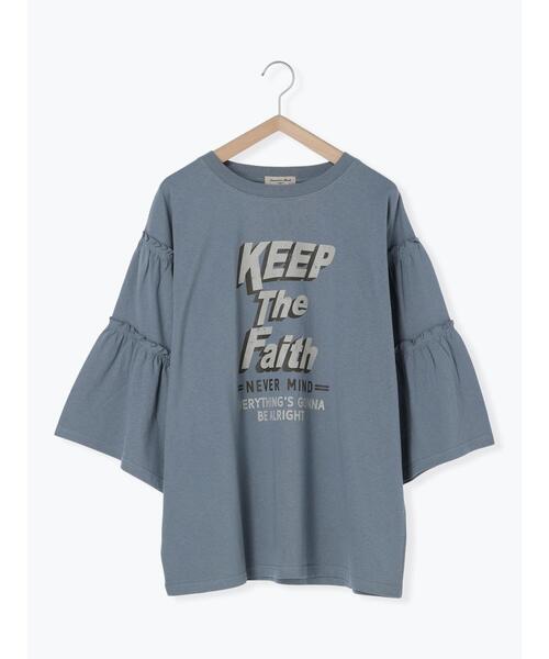 Samansa Mos2(サマンサ モスモス)の「ヴィンテージライク袖フリルロゴTシャツ(Tシャツ/カットソー・レディース・ブルー/チャコールグレー/キナリ/カーキ・F)」の12枚目の写真