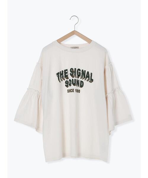 Samansa Mos2(サマンサ モスモス)の「ヴィンテージライク袖フリルロゴTシャツ(Tシャツ/カットソー・レディース・ブルー/チャコールグレー/キナリ/カーキ・F)」の13枚目の写真