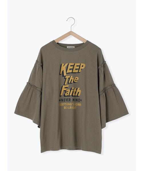 Samansa Mos2(サマンサ モスモス)の「ヴィンテージライク袖フリルロゴTシャツ(Tシャツ/カットソー・レディース・ブルー/チャコールグレー/キナリ/カーキ・F)」の14枚目の写真