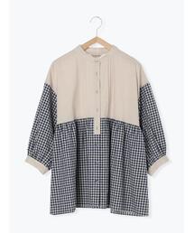 Samansa Mos2 | ギンガムチェック配色切替7分袖ブラウス(シャツ/ブラウス)