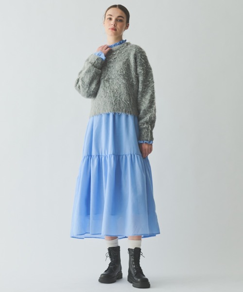 MERLOT（メルロー）の「襟フリルティアードワンピース（ワンピース・レディース・サックスブルー/ブラック/ホワイト・MT/FREE）」の22枚目の写真